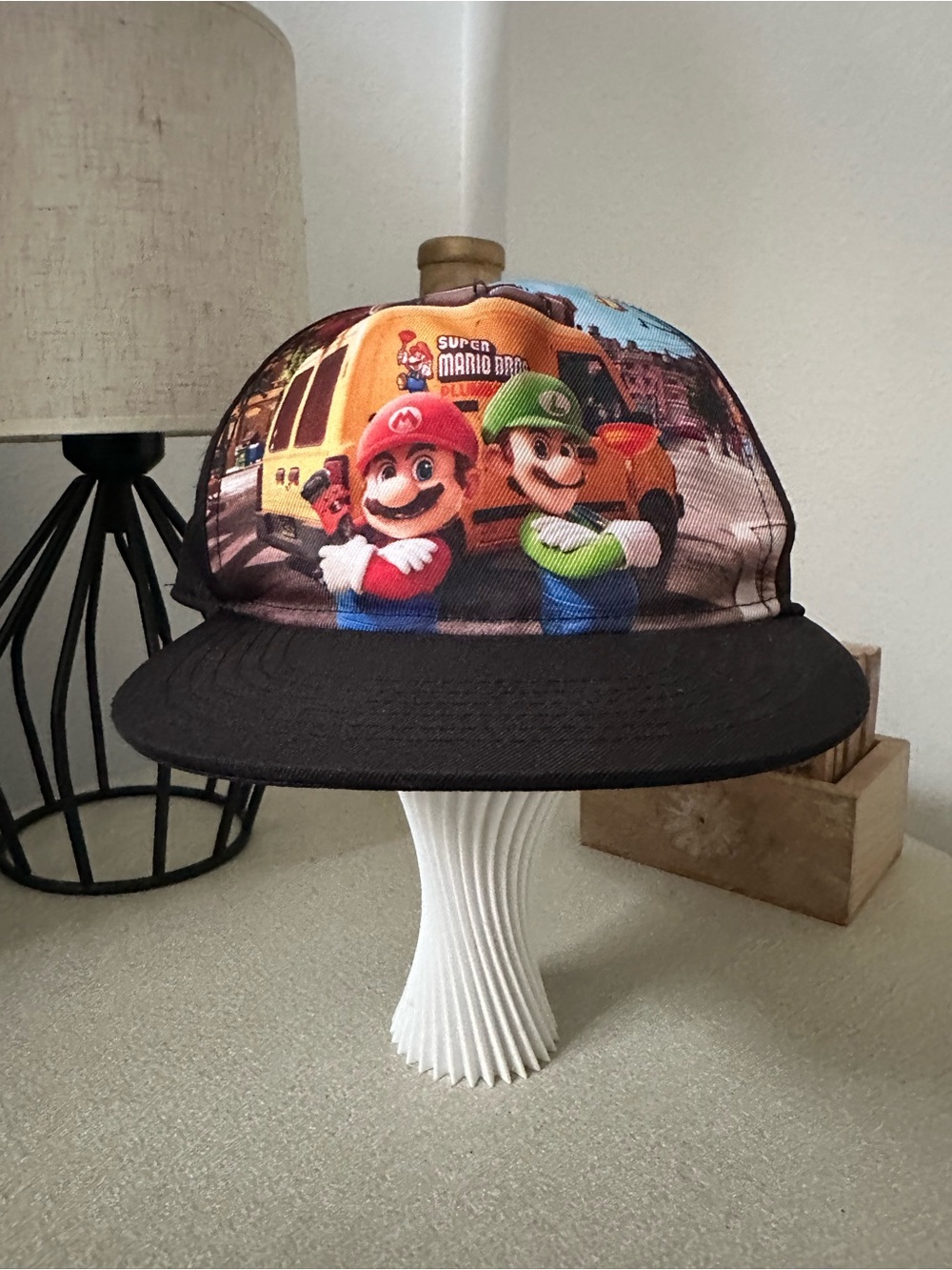 H&M Kids Black Snapback Hat with Red & Green Mario Characters